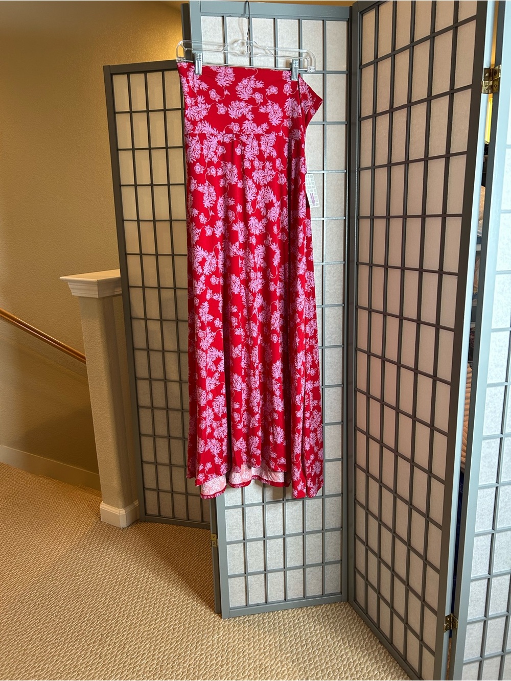 LuLaRoe Red Maxi Skirt with White Floral Print